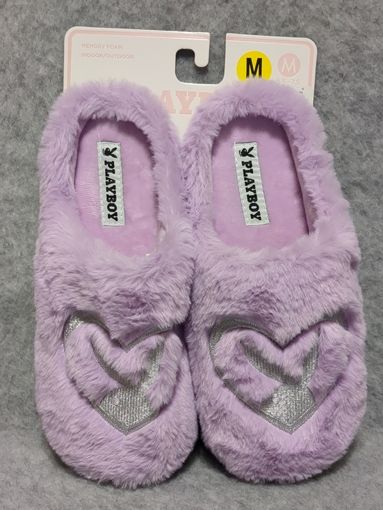 PLAYBOY Shoes - Playboy Silver Logo Bunny Heart Indoor/Outdoor Memory Foam Slippers Women's M